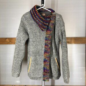 KYBER OUTERWEAR 100% Wool Handmade Textured Chunky Knit Zip Cardigan Jacket Sz L